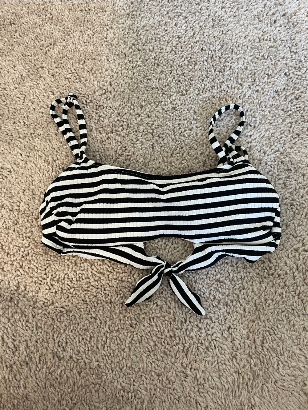 Xhilaration Black and White Striped Tie-Front Bikini Top